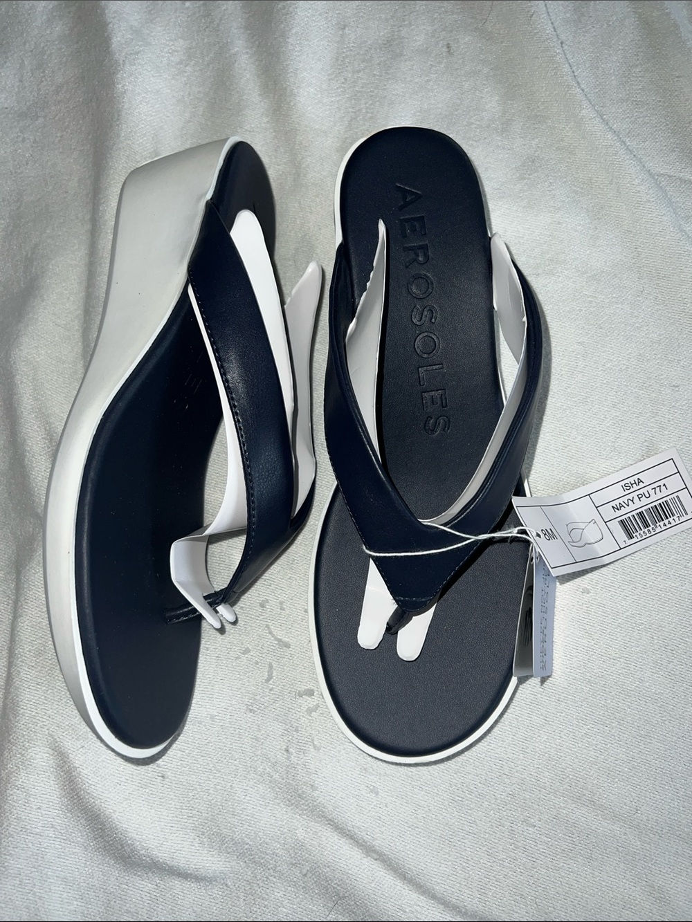 AEROSOLES Navy and White Platform Thong Sandals